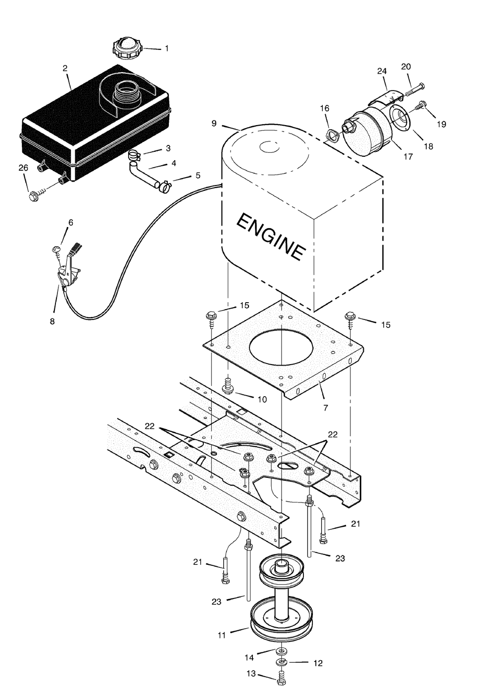Engine Mount Diagram and Parts List for 405000X8B 2003 Briggs and Stratton Lawn Tractor